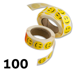100 stk. Gule Glade smiley klistermærker 2 cm