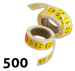 500 stk. Gule Glade smiley klistermærker 2 cm