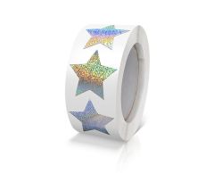 Glitter Hologram Sølv Stjerne Klistermærker, 25mm, 500 stk.