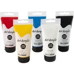 Akrylmaling sæt, 5 x 75 ml - Primærfarver