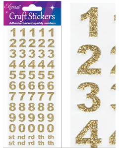 Guld glimmer tal klistermærker 0-9 på ark