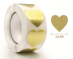 Guld Hjerte Klistermærker, 25mm, 500 stk.