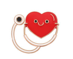 Stetoskop pin med stort, glad hjerte, 38x46mm 