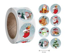 Juleklistermærker på rulle, 8 motiver, 500 stk, 25mm