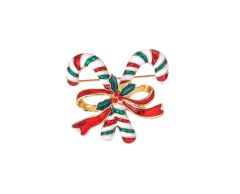 Jule sukkerstokke med røde rhinsten og sløjfe broche