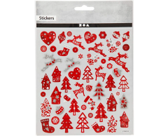 Juleklistermærker med sølv glimmer - dekoration til julekortet, 54 stk.