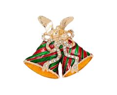 Juleklokker med røde og grønne striber broche