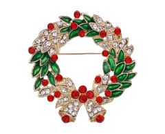 Julekrans med klokker og rhinsten broche