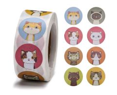 Katte Klistermærker, 8 designs, 25mm, 500 stk.