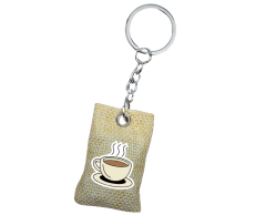 Lille kaffebønnepose nøglering med firmalogo trykt på (specialsyet)