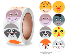 Klistermærker 8 dyr - æsel, giraf m.m., 25mm, 500 stk.