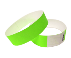 Neon lime Tyvek armbånd uden tryk med sikkerhedslim