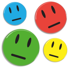 Neutral smiley badge