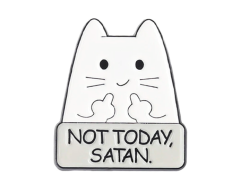 Not today, Satan emalje pin med sjov kat 28x24mm