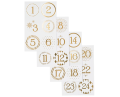 Guld tal klistermærker til pakkekalender 1-24