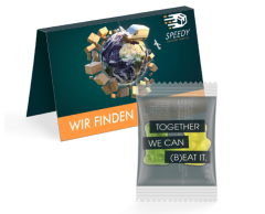 Reklamekort med pose med vingummibamser - Hurtig produktion