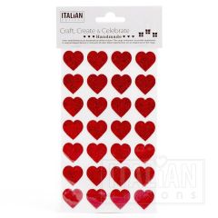 Røde glitter hjerter 28 stk. på ark