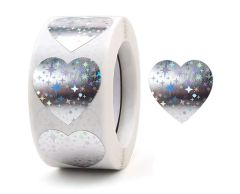 Sølv Hjerte Hologram Klistermærker, 25mm, 500 stk. 