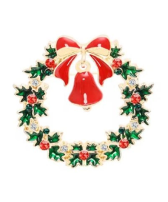 Julekrans med rød klokke broche