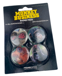 Badge pakke med dyr - 4 stk. Sneabe, chimpanse, orangutang, gorilla