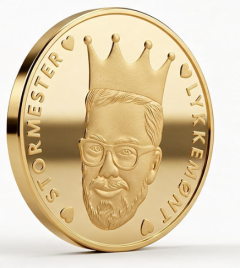Mønt i blank guld med portræt prægning. 