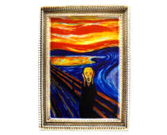 Skriget af Edvard Munch, køleskabsmagnet mini-maleri, 76x55mm