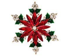 Snefnug i julefarver og rhinsten broche