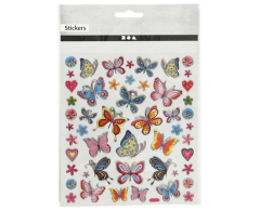 Flotte sommerfugle klistermærke ark - Sølv effekt