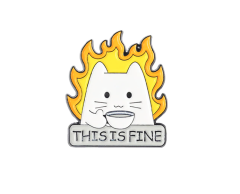 This is fine meme pin - Kat med flammer 29x25mm
