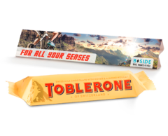 Mini Toblerone chokoladebar med logo tryk i papæske