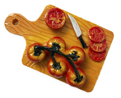 Køleskabsmagnet, skærebræt med friske tomater, 3D magnet, 70x42mm