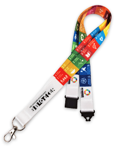 Verdensmåls nøglesnor med eget logo i fuldfarve CMYK