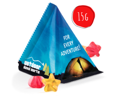 Vingummi stjerner i små poser med tryk