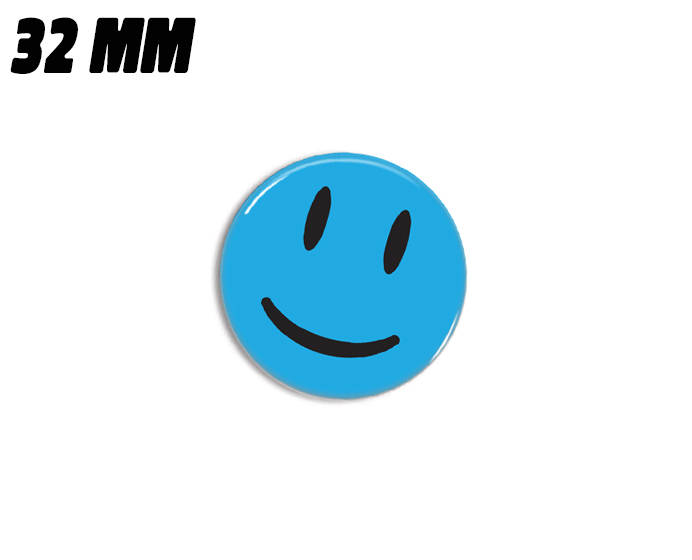 Blå glad smiley magnet 32mm - Badgeland