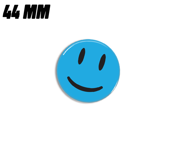 Blå glad smiley magnet 44mm - Badgeland