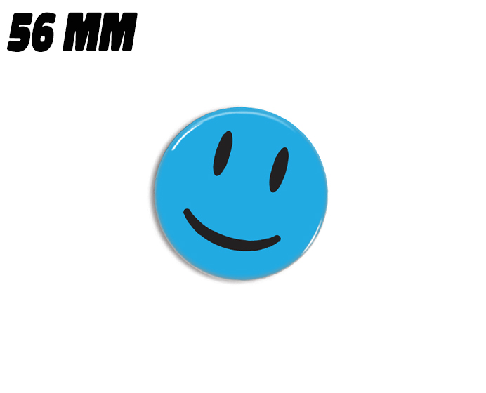 Blå glad smiley magnet 56mm - Badgeland