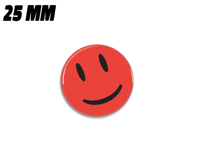 Rød glad smiley magnet 25mm - Badgeland