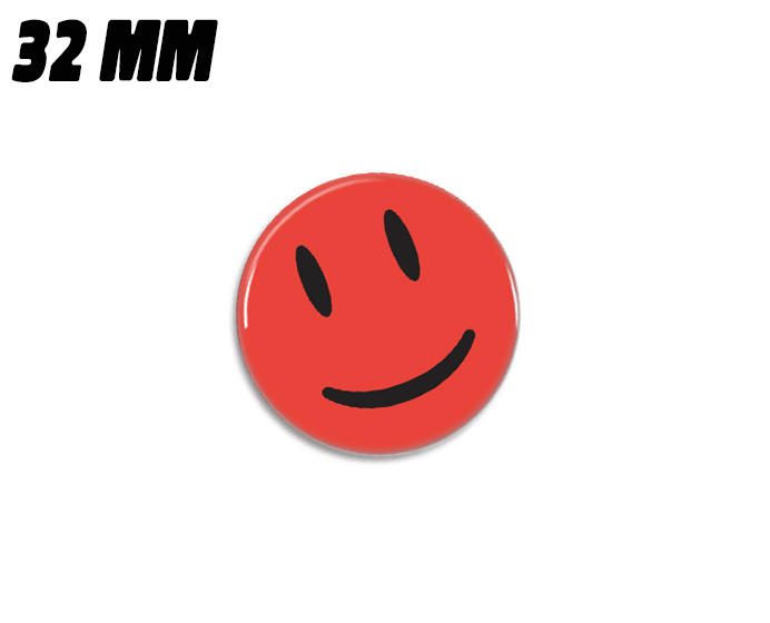 Rød glad smiley magnet 32mm - Badgeland