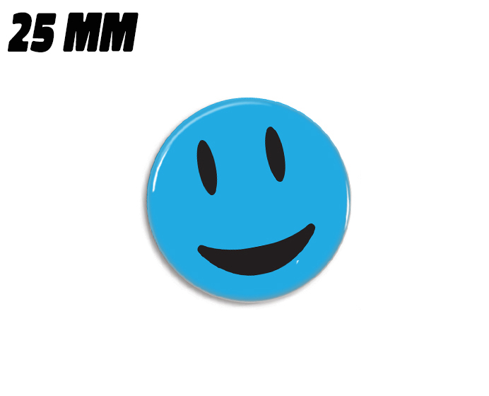 Blå meget glad smiley magnet 25mm - Badgeland