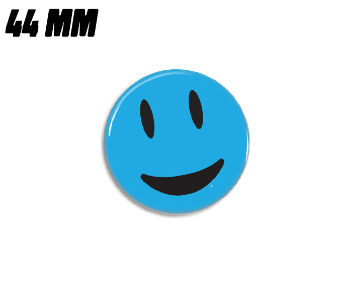 Blå meget glad smiley magnet 44mm - Badgeland