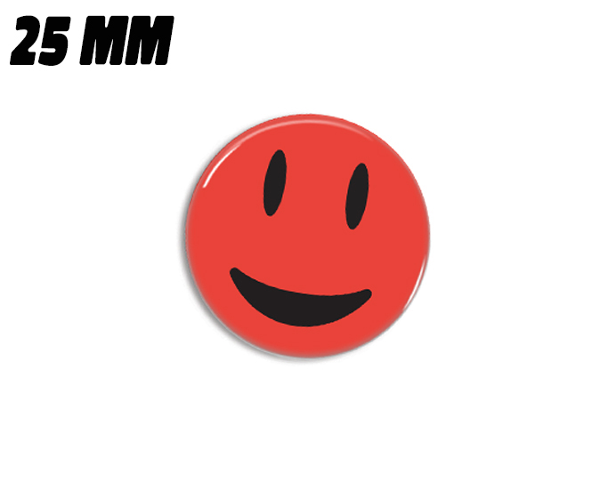 Rød meget glad smiley magnet 25mm - Badgeland