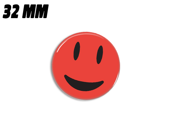 Rød meget glad smiley magnet 32mm - Badgeland
