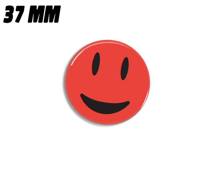 Rød meget glad smiley magnet 37mm - Badgeland