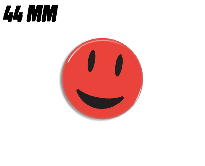 Rød meget glad smiley magnet 44mm - Badgeland